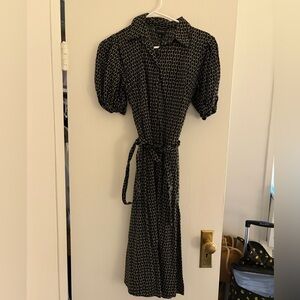 Who What Wear Black and White Puff Sleeve Wrap Dress